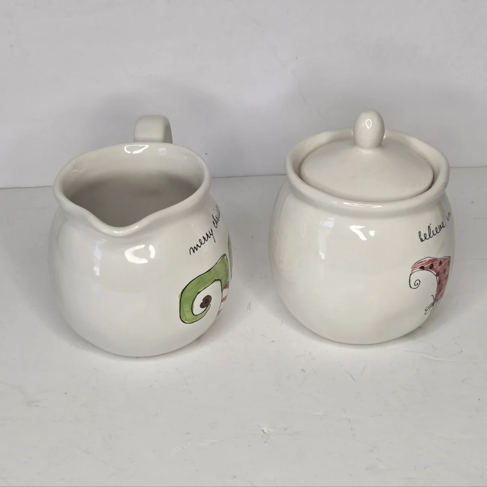 Rae Dunn Elf Feet Cream‎ And Sugar Set Christmas Kitchen Holiday Coffee Bar HTF